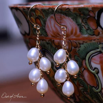 4-Pearl Earring Drops on 14K Gold Earwires - OutOfAsia