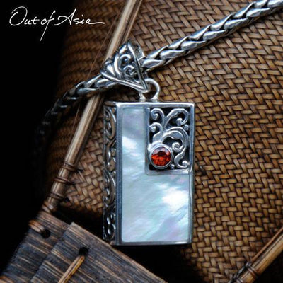 Bali Sterling Silver Garnet & Mother of Pearl Pendant - OutOfAsia