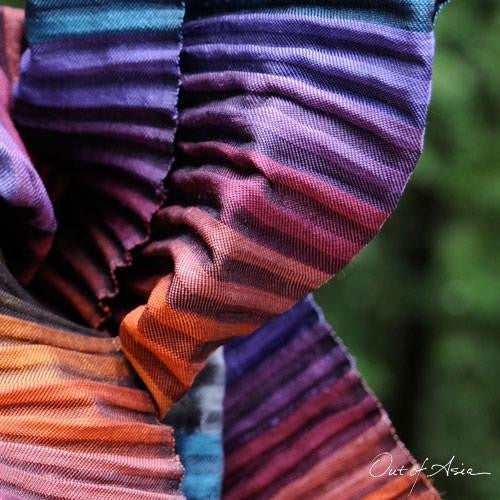 Cambodian Hand woven Pleated 100% Silk Rainbow Scarf - OutOfAsia