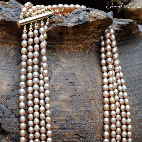 Champagne Multi-string Freshwater Pearl Necklace with 14K Gold Clasp - OutOfAsia
