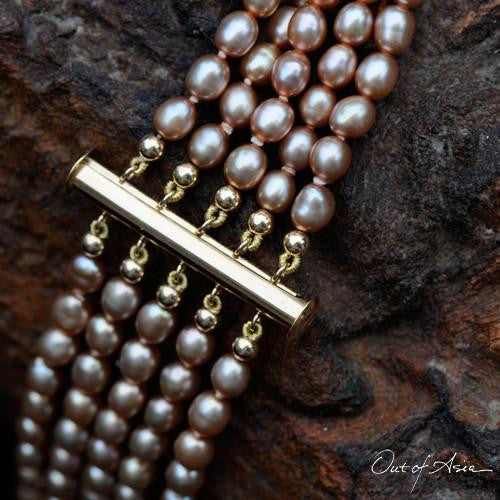 Champagne Multi-string Freshwater Pearl Necklace with 14K Gold Clasp - OutOfAsia
