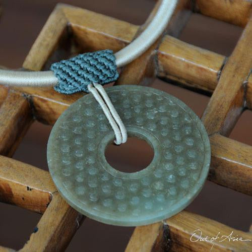 Chinese Jade Pi Disc on Hand Knotted Necklace - OutOfAsia