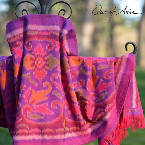 Fairly Traded & Hand woven 100% Silk Bali Ikat Scarf - OutOfAsia