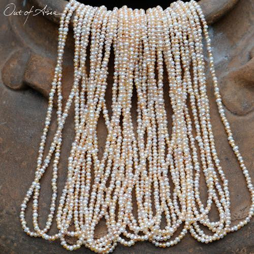 Peaches & Cream Freshwater Multi-string Necklace with 14K Gold Lock - OutOfAsia