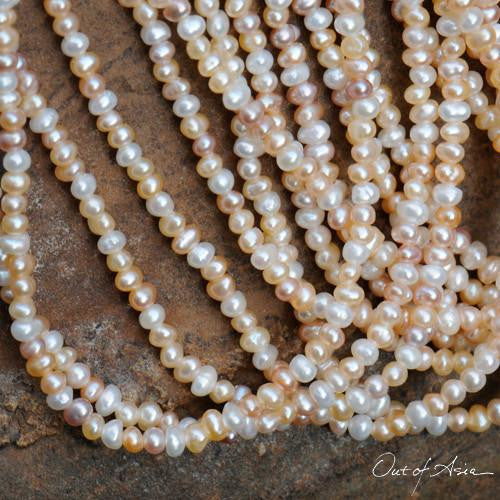 Peaches & Cream Freshwater Multi-string Necklace with 14K Gold Lock - OutOfAsia