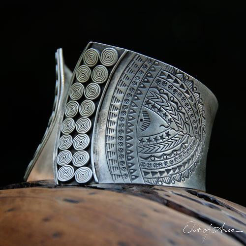 Thai Hilltribe Distinctive Silver Cuff Bracelet - OutOfAsia