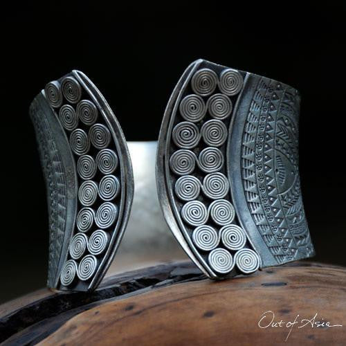 Thai Hilltribe Distinctive Silver Cuff Bracelet - OutOfAsia