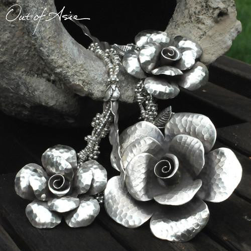 Thai Silver and Roses Hand Wrought Sterling - OutOfAsia