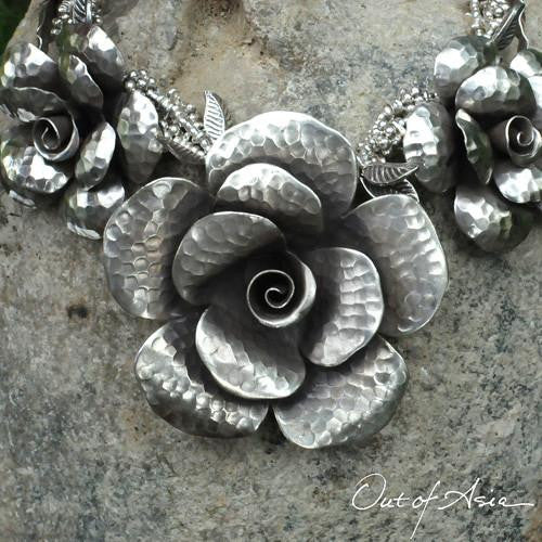 Thai Silver and Roses Hand Wrought Sterling - OutOfAsia