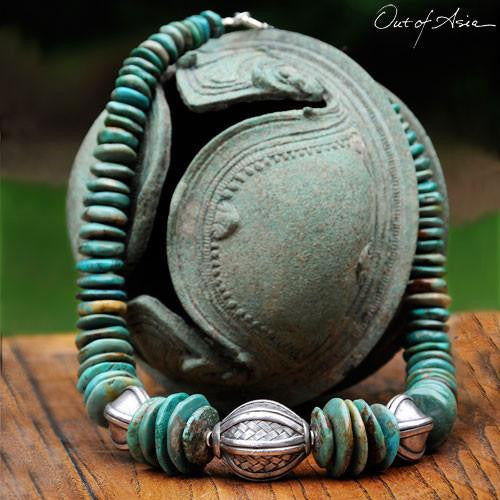 Tibetan Turquoise & Thai Hilltribe Handwrought Silver Necklace - OutOfAsia