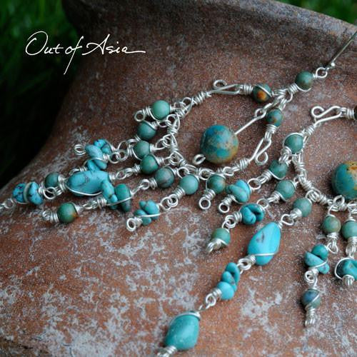 Turquoise & Sterling Silver Handmade Wirewrap Chandeliers - OutOfAsia