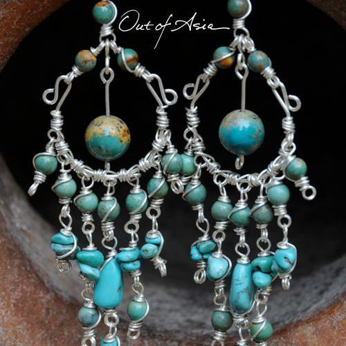 Turquoise & Sterling Silver Handmade Wirewrap Chandeliers - OutOfAsia