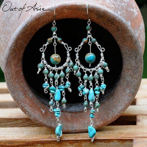Turquoise & Sterling Silver Handmade Wirewrap Chandeliers - OutOfAsia