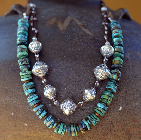 Tibetan Turquoise & Hill Tribe Silver Combo - OutOfAsia