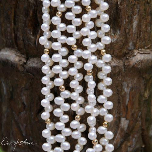 Zig-Zag Pearl & Gold Bead Multi-string Bracelet - OutOfAsia