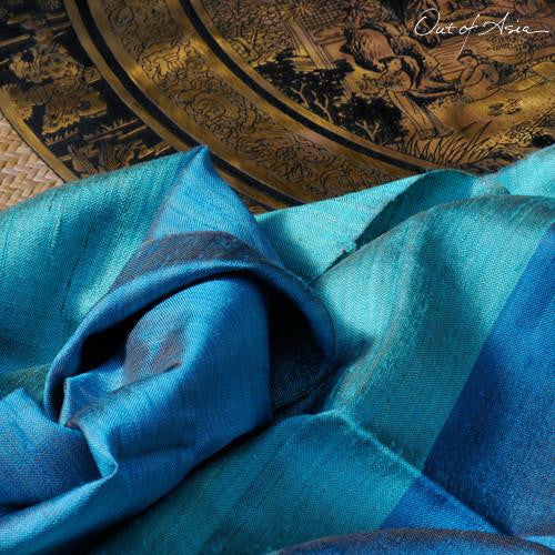 100% Handwoven Thai Silk Wrap/Scarf - Krabi Blue - OutOfAsia