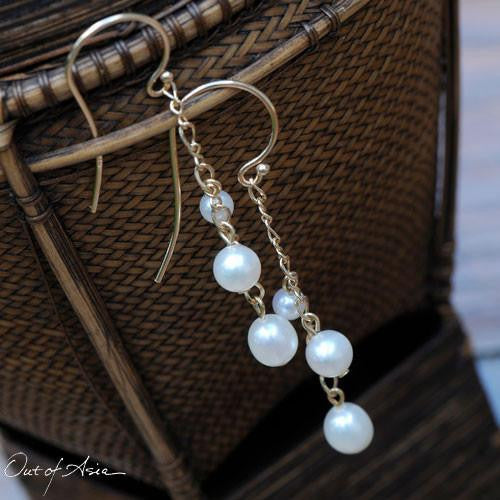 14K Gold & Freshwater Pearls 3-Pearl Drop Earrings - OutOfAsia
