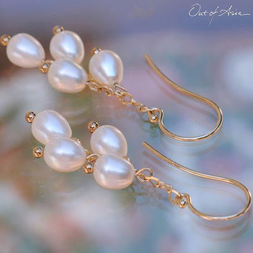 4-Pearl Earring Drops on 14K Gold Earwires - OutOfAsia