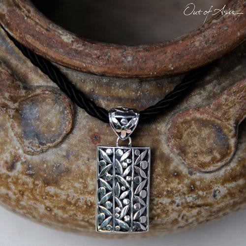 Bamboo Leaves Sterling Silver Pendant & Cord - OutOfAsia
