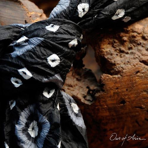 Black & White Handwoven Cambodian Silk Scarf - OutOfAsia