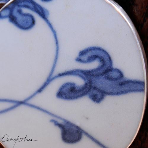 Blue & White Pottery ShardSterling Bezel Pendant - OutOfAsia