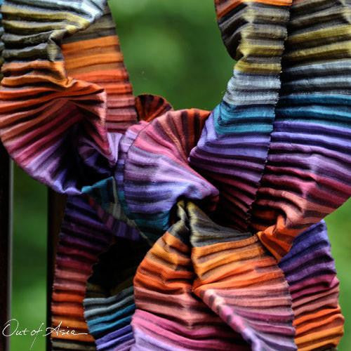 Cambodian Hand woven Pleated 100% Silk Rainbow Scarf - OutOfAsia
