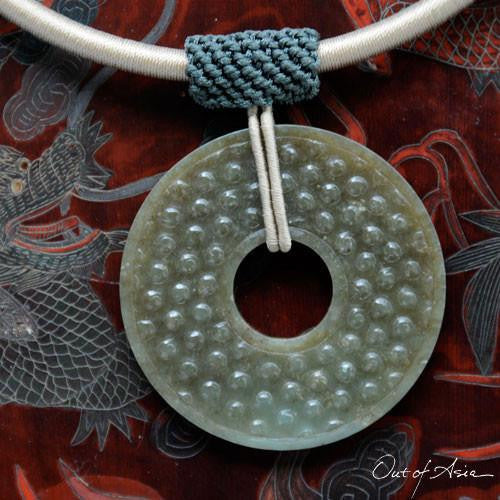 Chinese Jade Pi Disc on Hand Knotted Necklace - OutOfAsia