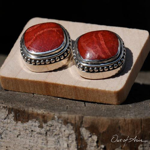 Sterling Silver ‘Tsunami’ Coral Post Earrings - Handcrafted in Bali - OutOfAsia