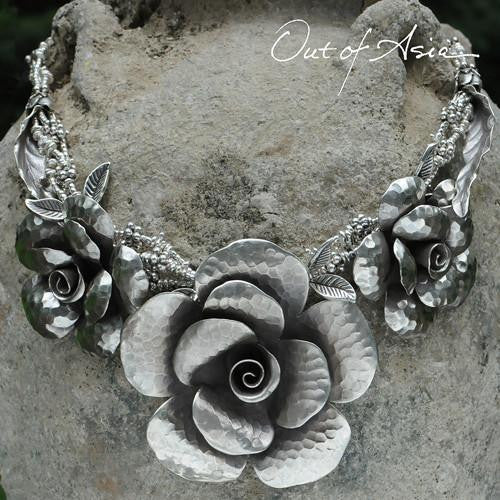 Thai Silver and Roses Hand Wrought Sterling - OutOfAsia
