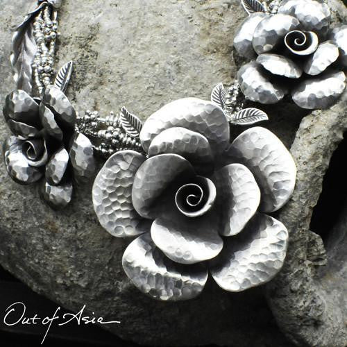 Thai Silver and Roses Hand Wrought Sterling - OutOfAsia