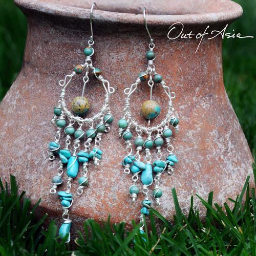 Turquoise & Sterling Silver Handmade Wirewrap Chandeliers - OutOfAsia