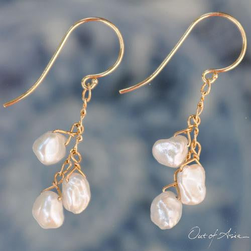 White Freshwater Keshi Pearl 14K Gold Earrings - OutOfAsia