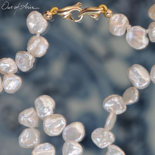 White Freshwater Keshi Pearl Necklace with 14K Gold Clasp - OutOfAsia